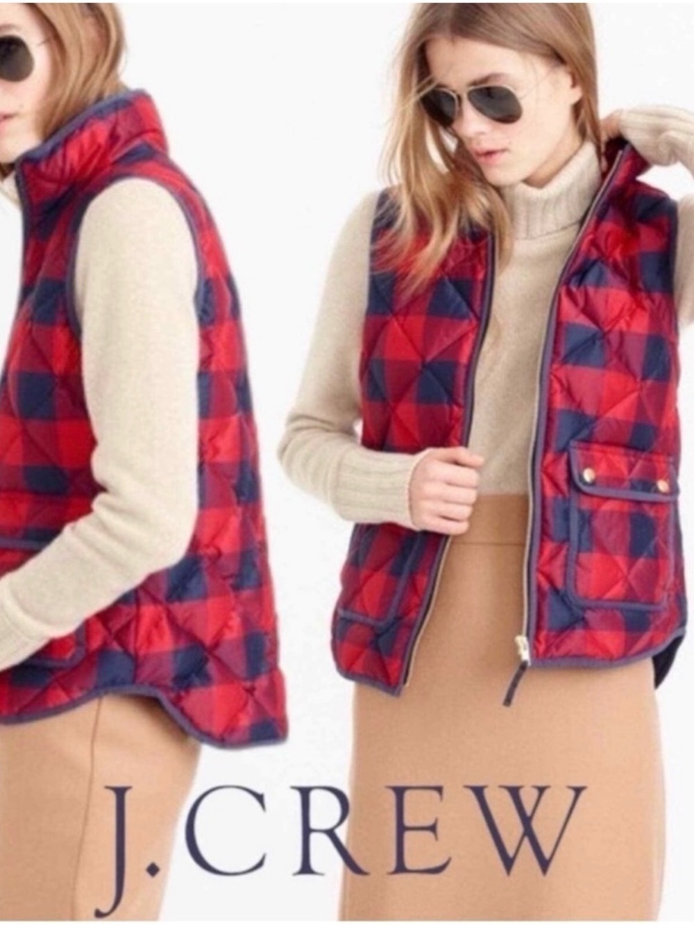 J Crew Blue Red Plaid Zip Down Vest S Pockets - Picture 8 of 8